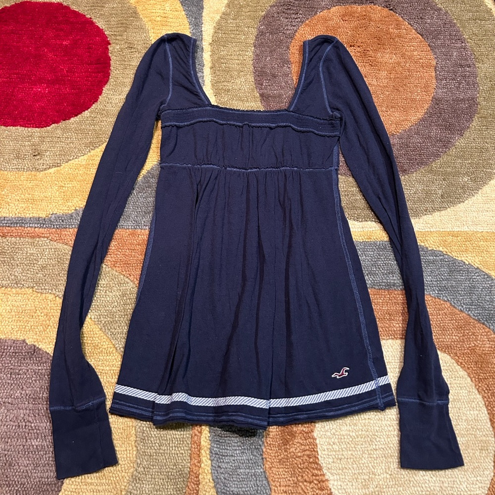 Hollister Vintage Retro Y2K Early 2000’s Style Top Babydoll Shirt Navy Medium - Picture 1 of 5